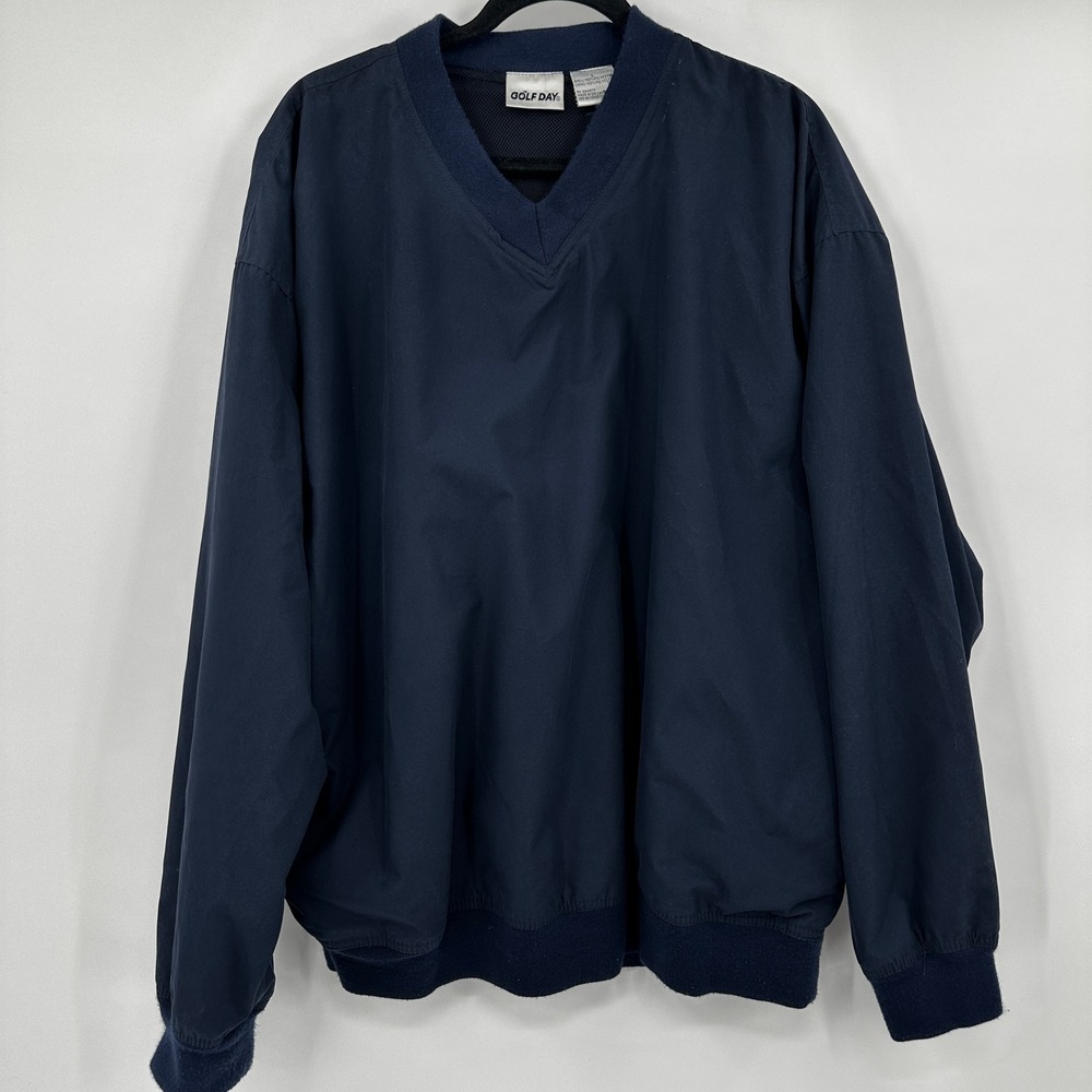 Golf Day Mens‎ Navy V Neck Pullover Windbreaker Jacket Size Large